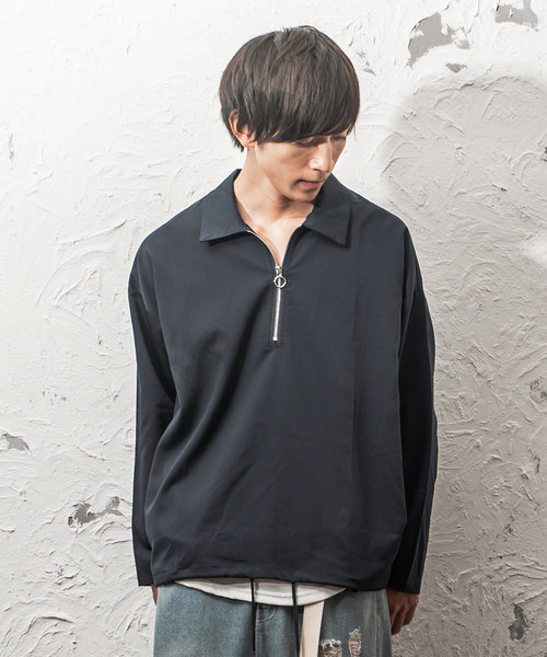 MinoriTY（マイノリティ）の「ＴＲハーフZIPシャツ ビッグシルエット アノラック（シャツ/ブラウス・メンズ・ブラック/ベージュ/ネイビー/グレー/ワイン・M/L）」の5枚目の写真