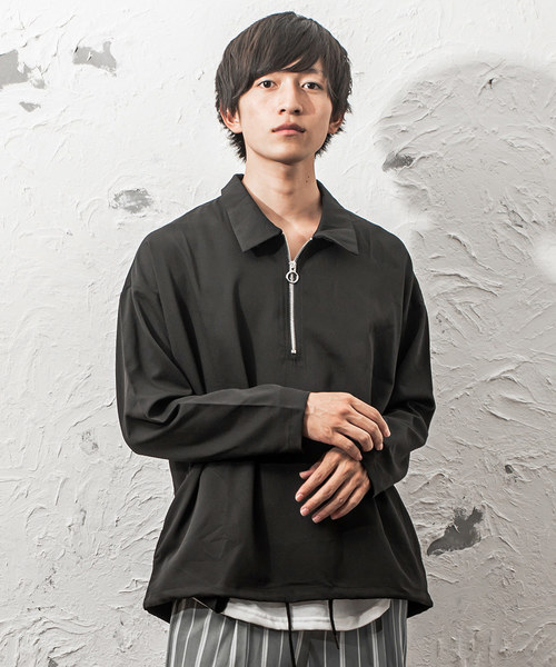 MinoriTY（マイノリティ）の「ＴＲハーフZIPシャツ ビッグシルエット アノラック（シャツ/ブラウス・メンズ・ブラック/ベージュ/ネイビー/グレー/ワイン・M/L）」の2枚目の写真