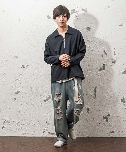 MinoriTY（マイノリティ）の「ＴＲハーフZIPシャツ ビッグシルエット アノラック（シャツ/ブラウス・メンズ・ブラック/ベージュ/ネイビー/グレー/ワイン・M/L）」の6枚目の写真