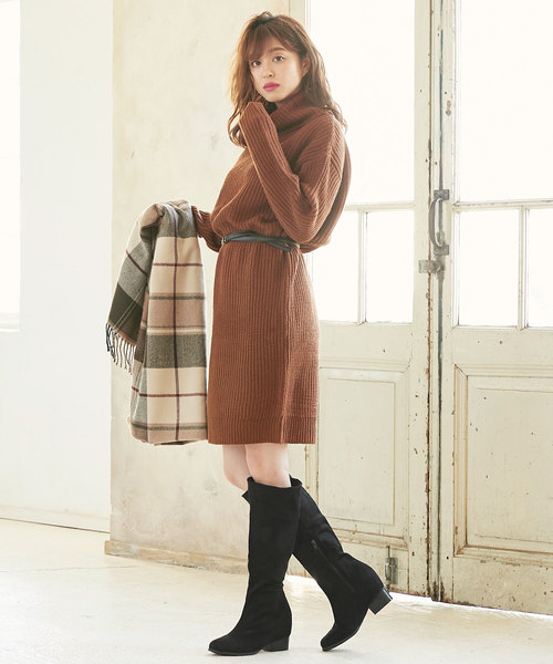 KOBE LETTUCE（コウベレタス）の「+3cmインヒール入り太ヒールロングブーツ＊レディース/靴/シューズ[I1691]神戸レタス（ブーツ・レディース・ブラック/ブラウン/グレイッシュベージュ・LL/S/M/L）」の12枚目の写真