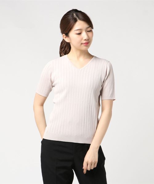 A/C DESIGN BY ALPHA CUBIC（エーシーデザインバイアルファキュービック）の「Vネックリブニット（ニット/セーター・レディース・サックスブルー/ピンク/オフホワイト/ネイビー・M size/L size）」の10枚目の写真