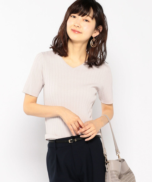 A/C DESIGN BY ALPHA CUBIC（エーシーデザインバイアルファキュービック）の「Vネックリブニット（ニット/セーター・レディース・サックスブルー/ピンク/オフホワイト/ネイビー・M size/L size）」の21枚目の写真