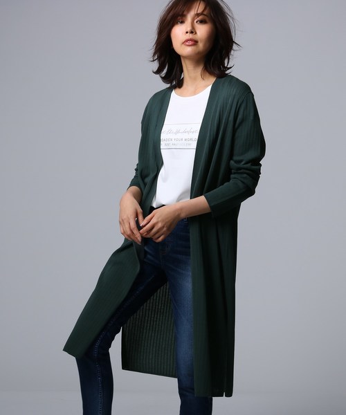 L ワイドリブロングカーディガン