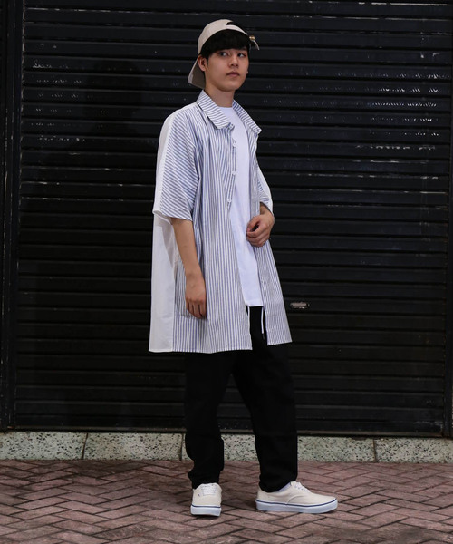 revertical(リバーティカル)の「ストライプ柄 ビッグシルエット 切り替えシャツ 前開き ブラウス(シャツ/ブラウス・メンズ・ホワイト/ブラック/ベージュ・M/L)」の7枚目の写真