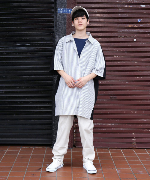 revertical(リバーティカル)の「ストライプ柄 ビッグシルエット 切り替えシャツ 前開き ブラウス(シャツ/ブラウス・メンズ・ホワイト/ブラック/ベージュ・M/L)」の9枚目の写真