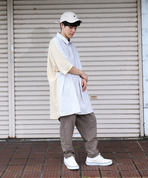 revertical(リバーティカル)の「ストライプ柄 ビッグシルエット 切り替えシャツ 前開き ブラウス(シャツ/ブラウス・メンズ・ホワイト/ブラック/ベージュ・M/L)」の10枚目の写真