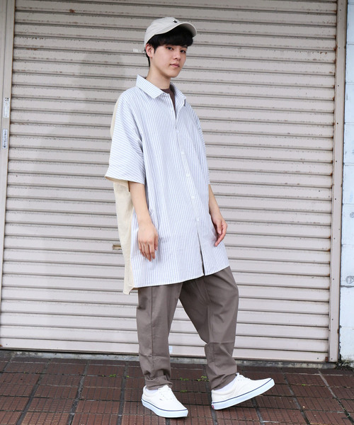 revertical(リバーティカル)の「ストライプ柄 ビッグシルエット 切り替えシャツ 前開き ブラウス(シャツ/ブラウス・メンズ・ホワイト/ブラック/ベージュ・M/L)」の11枚目の写真