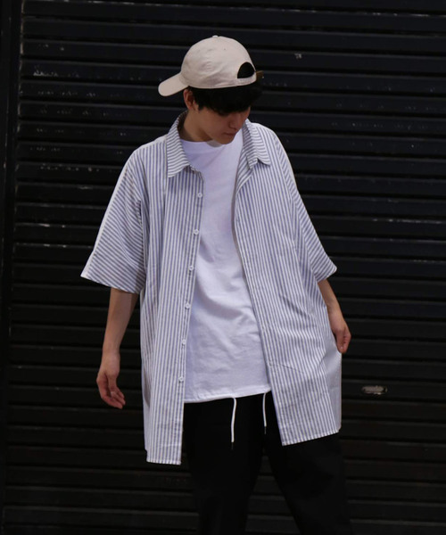 revertical(リバーティカル)の「ストライプ柄 ビッグシルエット 切り替えシャツ 前開き ブラウス(シャツ/ブラウス・メンズ・ホワイト/ブラック/ベージュ・M/L)」の13枚目の写真