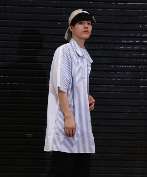 revertical(リバーティカル)の「ストライプ柄 ビッグシルエット 切り替えシャツ 前開き ブラウス(シャツ/ブラウス・メンズ・ホワイト/ブラック/ベージュ・M/L)」の15枚目の写真