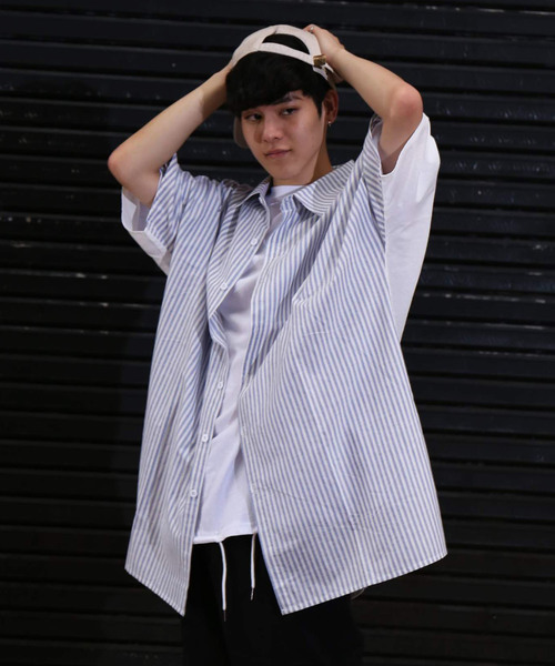 revertical(リバーティカル)の「ストライプ柄 ビッグシルエット 切り替えシャツ 前開き ブラウス(シャツ/ブラウス・メンズ・ホワイト/ブラック/ベージュ・M/L)」の16枚目の写真