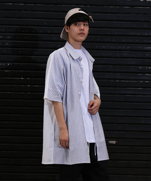 revertical(リバーティカル)の「ストライプ柄 ビッグシルエット 切り替えシャツ 前開き ブラウス(シャツ/ブラウス・メンズ・ホワイト/ブラック/ベージュ・M/L)」の17枚目の写真