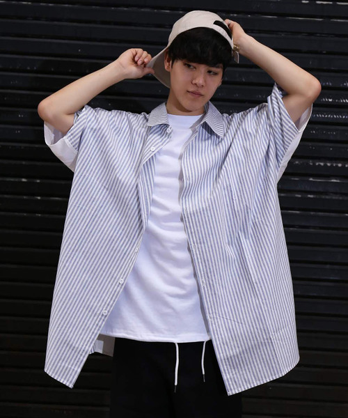 revertical(リバーティカル)の「ストライプ柄 ビッグシルエット 切り替えシャツ 前開き ブラウス(シャツ/ブラウス・メンズ・ホワイト/ブラック/ベージュ・M/L)」の18枚目の写真