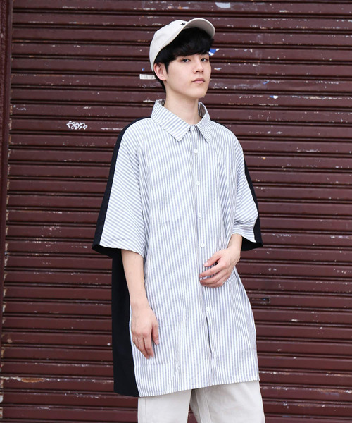 revertical(リバーティカル)の「ストライプ柄 ビッグシルエット 切り替えシャツ 前開き ブラウス(シャツ/ブラウス・メンズ・ホワイト/ブラック/ベージュ・M/L)」の20枚目の写真