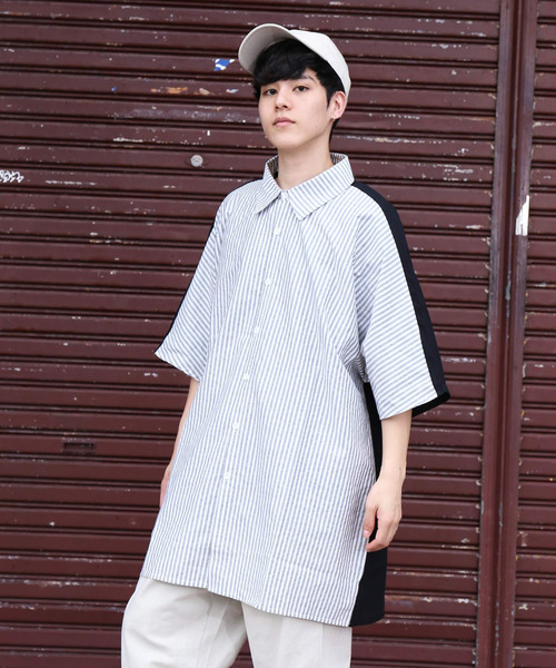 revertical(リバーティカル)の「ストライプ柄 ビッグシルエット 切り替えシャツ 前開き ブラウス(シャツ/ブラウス・メンズ・ホワイト/ブラック/ベージュ・M/L)」の21枚目の写真