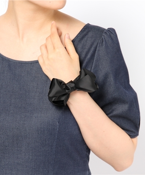 Auntie Rosa（アンティローザ）の「【Agneau7】グログランリボンヘアゴム（ヘアゴム・レディース・ブラック/ベージュ/ネイビー/ホワイト/ピンク・FREE）」の7枚目の写真