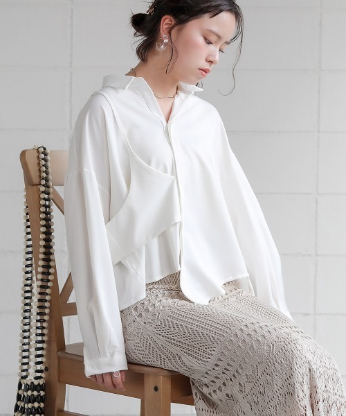 Bab（バブ）の「【WEB限定】変形デザインアシメシャツ（シャツ/ブラウス・レディース・ホワイト/ブラック/ベージュ・38）」の2枚目の写真