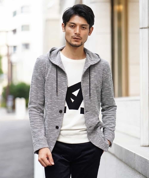 MICHEL KLEIN HOMME   （ミッシェルクランオム）の「カーディガン（スラブインレーシルケット）（カーディガン/ボレロ・メンズ・ネイビー/グレー・46/48/51）」の10枚目の写真