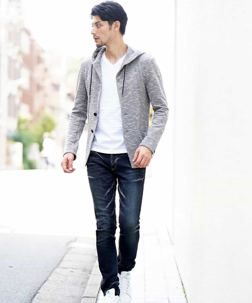 MICHEL KLEIN HOMME   （ミッシェルクランオム）の「カーディガン（スラブインレーシルケット）（カーディガン/ボレロ・メンズ・ネイビー/グレー・46/48/51）」の6枚目の写真