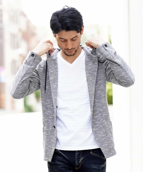 MICHEL KLEIN HOMME   （ミッシェルクランオム）の「カーディガン（スラブインレーシルケット）（カーディガン/ボレロ・メンズ・ネイビー/グレー・46/48/51）」の4枚目の写真