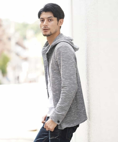 MICHEL KLEIN HOMME   （ミッシェルクランオム）の「カーディガン（スラブインレーシルケット）（カーディガン/ボレロ・メンズ・ネイビー/グレー・46/48/51）」の3枚目の写真