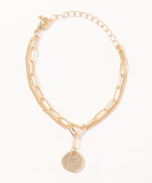 AMERICAN HOLIC(アメリカンホリック)の「コイン付きダブルチェーンブレスレット(ブレスレット・レディース・ゴールド・FREE)」の1枚目の写真