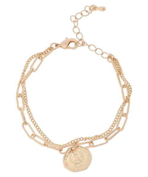 AMERICAN HOLIC(アメリカンホリック)の「コイン付きダブルチェーンブレスレット(ブレスレット・レディース・ゴールド・FREE)」の2枚目の写真