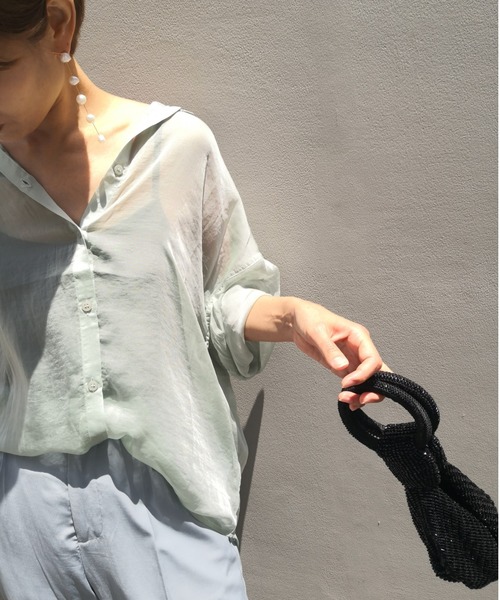 ulu（ウル）の「seethruough overbandcollar shirt（シャツ/ブラウス・レディース・ベージュ/グリーン/ホワイト・FREE）」の3枚目の写真