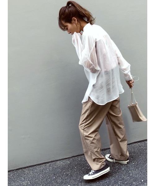 ulu（ウル）の「seethruough overbandcollar shirt（シャツ/ブラウス・レディース・ベージュ/グリーン/ホワイト・FREE）」の5枚目の写真