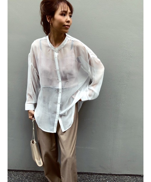 ulu（ウル）の「seethruough overbandcollar shirt（シャツ/ブラウス・レディース・ベージュ/グリーン/ホワイト・FREE）」の6枚目の写真