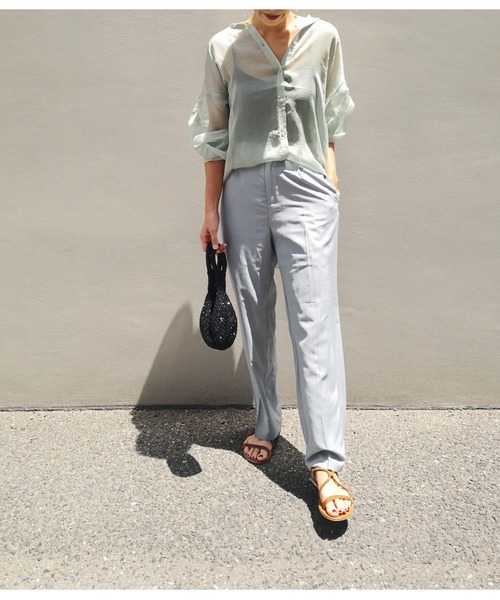 ulu（ウル）の「seethruough overbandcollar shirt（シャツ/ブラウス・レディース・ベージュ/グリーン/ホワイト・FREE）」の7枚目の写真