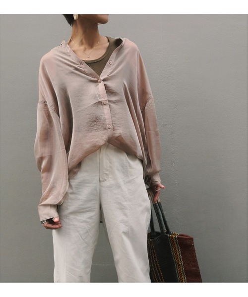 ulu（ウル）の「seethruough overbandcollar shirt（シャツ/ブラウス・レディース・ベージュ/グリーン/ホワイト・FREE）」の11枚目の写真