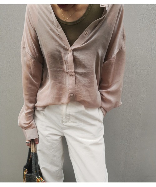 ulu（ウル）の「seethruough overbandcollar shirt（シャツ/ブラウス・レディース・ベージュ/グリーン/ホワイト・FREE）」の15枚目の写真