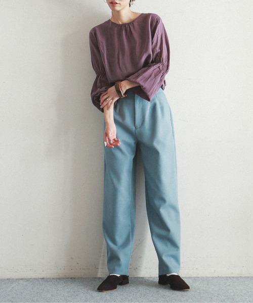 FIL DE FER(フィルデフェール)の「ポリエステルツイル ハイウエストパンツ(その他パンツ)」|サックスブルー