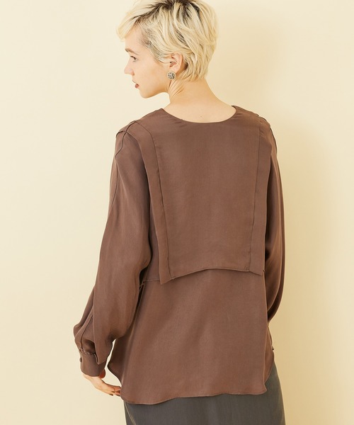 STUDIOUS（ステュディオス）の「【STUDIOUS】キュプラサテンレイヤードドルマントップス（シャツ/ブラウス・レディース・ブラック/ブラウン/ピンク・FREE）」の21枚目の写真