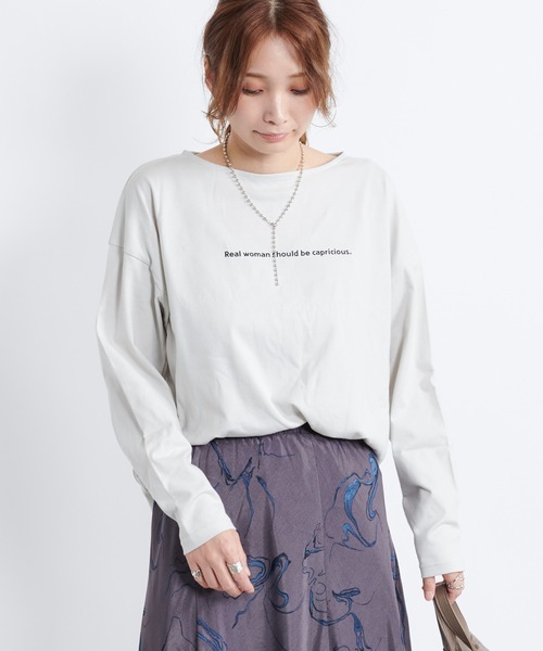 DouDou（ドゥドゥ）の「ロゴT（Tシャツ/カットソー・レディース・チャコールグレー/ベージュ/オフホワイト・FREE）」の6枚目の写真