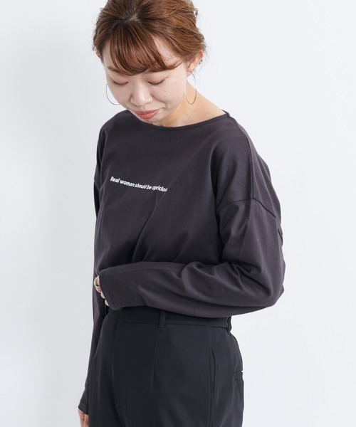 DouDou（ドゥドゥ）の「ロゴT（Tシャツ/カットソー・レディース・チャコールグレー/ベージュ/オフホワイト・FREE）」の15枚目の写真