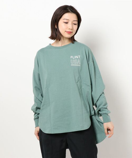 RAG MACHINE（ラグマシーン）の「【RAG MACHINE】バックロゴロンＴ（Tシャツ/カットソー・レディース・オフホワイト/ベージュ/グリーン・L/M）」の14枚目の写真