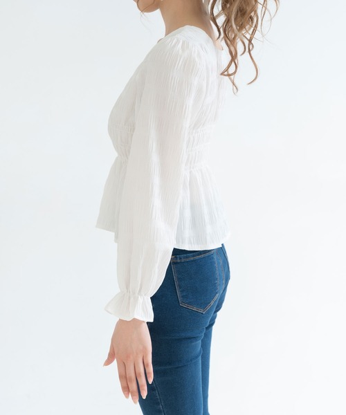 Newlyme（ニューリーミー）の「シャーリングブラウス（シャツ/ブラウス・レディース・ブルー/ホワイト・SMALL/LARGE/X-LARGE/MEDIUM）」の10枚目の写真