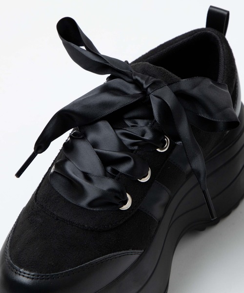 WEGO（ウィゴー）の「WEGO/リボン厚底スニーカー（スニーカー・レディース・ブラック/ブラック系その他/アイボリー・LARGE/MEDIUM）」の9枚目の写真