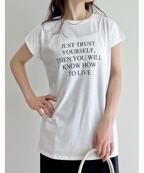 Re:EDIT（リエディ）の「[新デザイン追加][UVカット][接触冷感][紫外線対策][累計販売枚数2.1万枚突破！]選べるフロントロゴorフォトフレンチスリーブTシャツ（Tシャツ/カットソー・レディース・ブラック/オフホワイト/モカ/グレイッシュベージュ/ブラック系その他/ホワイト系その他/ブラック系その他2/ブラック系その他3/ホワイト系その他2/ホワイト系その他3/ホワイト系その他4/ブラック系その他4・MEDIUM/LARGE）」の20枚目の写真