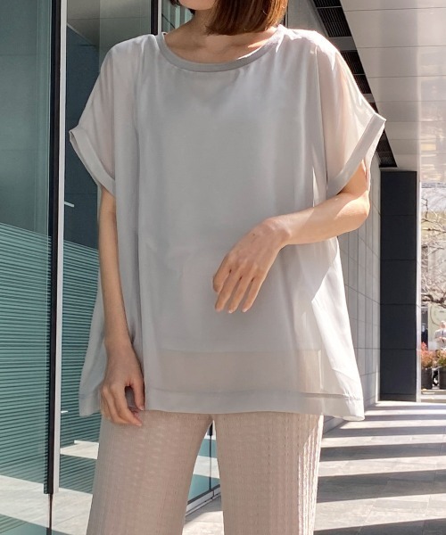 RANAN（ラナン）の「ひんやりインナー付！リブ使いブラウス（シャツ/ブラウス・レディース・ライトグレー/ピンク/ブラック・M/3L/L/LL）」の2枚目の写真