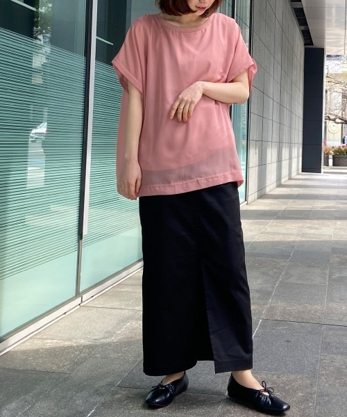 RANAN（ラナン）の「ひんやりインナー付！リブ使いブラウス（シャツ/ブラウス・レディース・ライトグレー/ピンク/ブラック・M/3L/L/LL）」の15枚目の写真