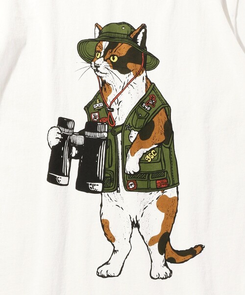 go slow caravan（ゴースローキャラバン）の「WEB限定 go slow caravan/ゴースローキャラバン 探検猫 クルーネック プリントTシャツ/351908（Tシャツ/カットソー・メンズ・ホワイト/ブラック・5/3/4）」の8枚目の写真