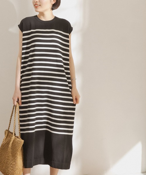 FORK&SPOON(フォークアンドスプーン)の「FORK&SPOON パネルボーダーノースリーブワンピース(ワンピース・レディース・ホワイト系その他/ブルー系その他・ONE)」の3枚目の写真