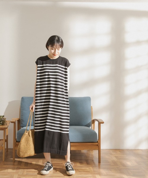 FORK&SPOON(フォークアンドスプーン)の「FORK&SPOON パネルボーダーノースリーブワンピース(ワンピース・レディース・ホワイト系その他/ブルー系その他・ONE)」の7枚目の写真