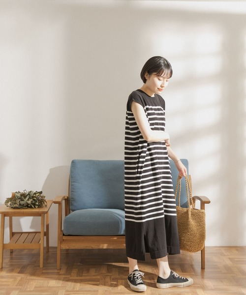 FORK&SPOON(フォークアンドスプーン)の「FORK&SPOON パネルボーダーノースリーブワンピース(ワンピース・レディース・ホワイト系その他/ブルー系その他・ONE)」の4枚目の写真