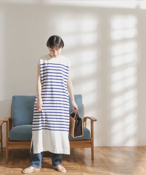 FORK&SPOON(フォークアンドスプーン)の「FORK&SPOON パネルボーダーノースリーブワンピース(ワンピース・レディース・ホワイト系その他/ブルー系その他・ONE)」の21枚目の写真