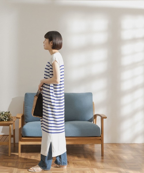 FORK&SPOON(フォークアンドスプーン)の「FORK&SPOON パネルボーダーノースリーブワンピース(ワンピース・レディース・ホワイト系その他/ブルー系その他・ONE)」の22枚目の写真