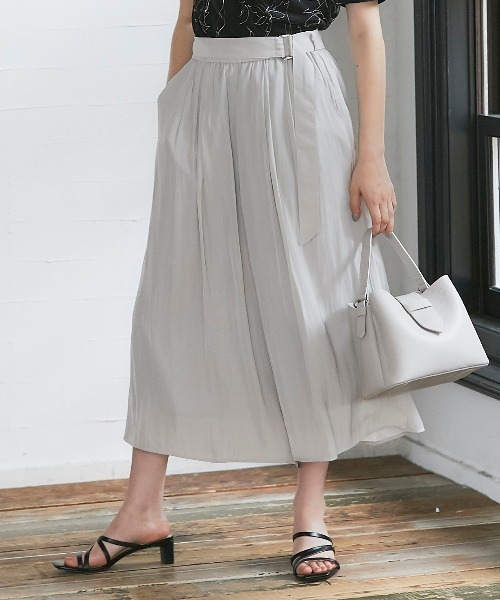 12Twelve Agenda（トゥエルブ　アジェンダ）の「パウダーサテンベルト付ワイドパンツ（その他パンツ・レディース・チャコールグレー/グレイッシュベージュ/ミント/ブラウン・M）」の4枚目の写真