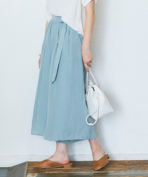 12Twelve Agenda（トゥエルブ　アジェンダ）の「パウダーサテンベルト付ワイドパンツ（その他パンツ・レディース・チャコールグレー/グレイッシュベージュ/ミント/ブラウン・M）」の6枚目の写真
